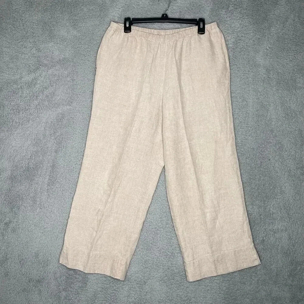 J Jill linen pull on beige pants flowy lightweight beach boho soft stretch M